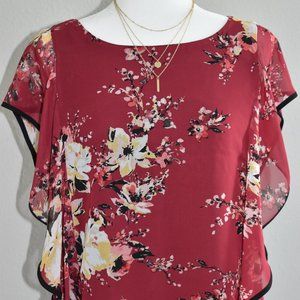 AGB Deep Red Floral Print Sleeveless Blouse Sz S